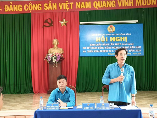 Liên đoàn Lao động huyện Krông Năng Tổ chức Hội nghị sơ kết hoạt động công đoàn 6 tháng đầu năm và triển khai nhiệm vụ 6 tháng cuối năm 2024